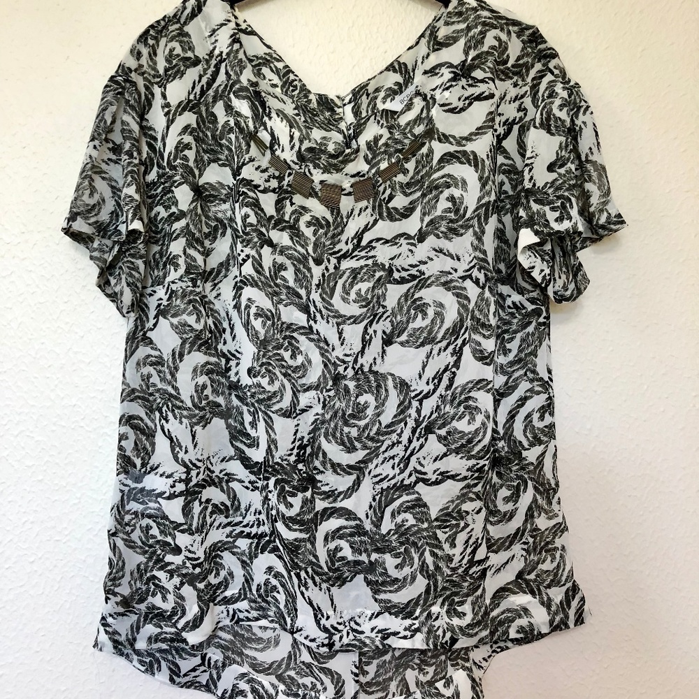 BCBGeneration rope print blouse beaded neckline L